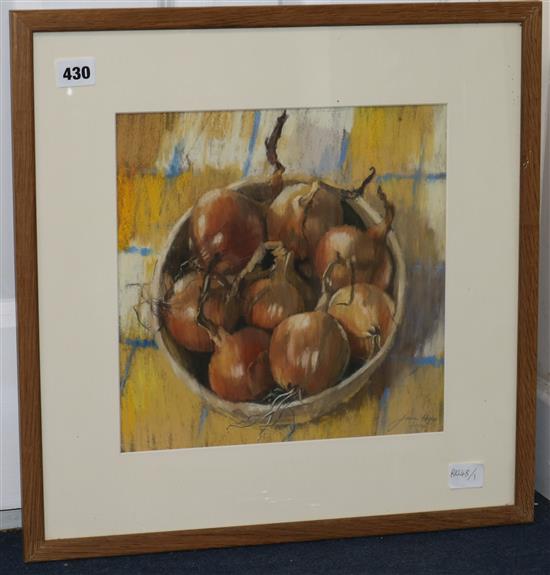 Jane Hope, pastel, Onions, signed and dated 2004, 28 x 28cm
